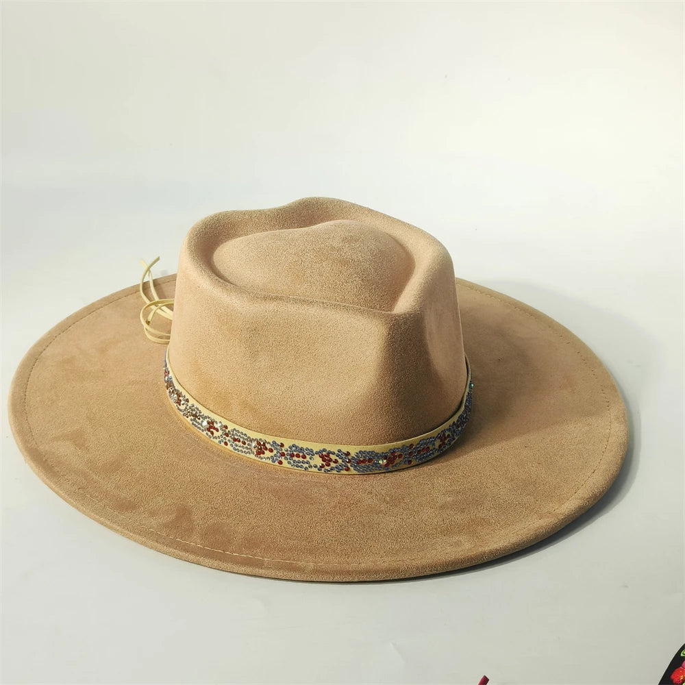 Custom Heart Crown Suede Hat Fedora Suede Hat New Woman 9.5cm Wide Brim Hat