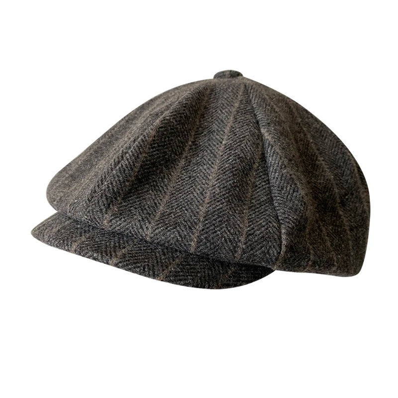 Men's Newsboy Cap Vintage Red Stripe Octagonal Hat