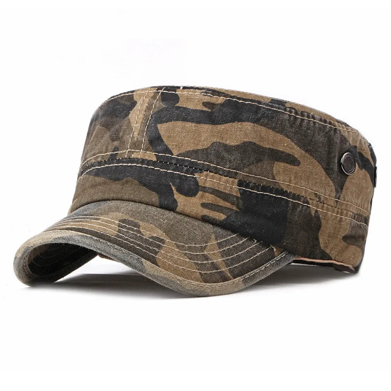 Vintage Camouflage Hats For Men Women Spring Summer Flat Top