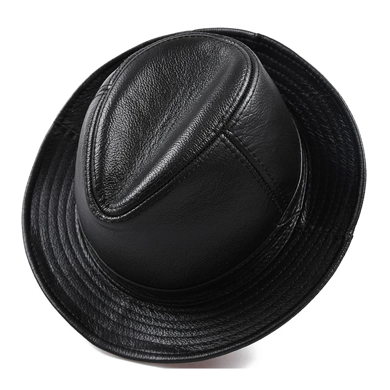 New 2025 Man High Quality Genuine Leather Cowhide Fedora