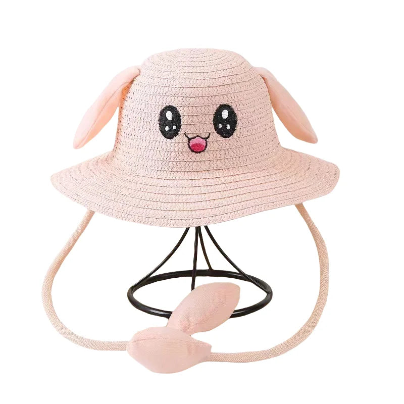Children's Sun Hats With Moving Ears Woven Straw Hats