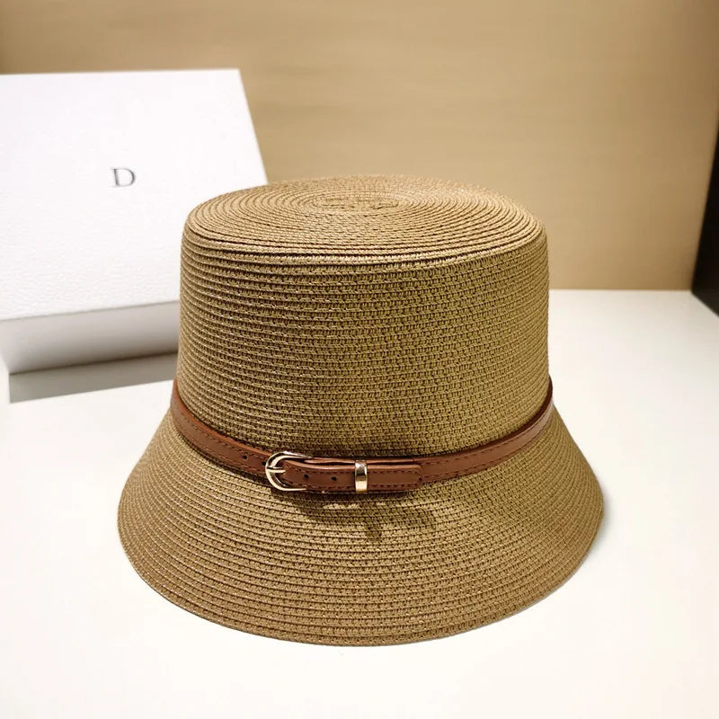Women's Summer Bucket Hat Belt Decoration UV Protection Sun Cap