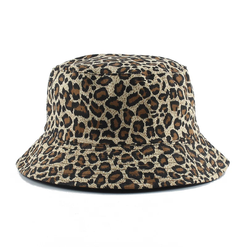 Leopard Print Bucket Hat Reversible Fisherman Hat Outdoor Travel Panama Hat Men and Women