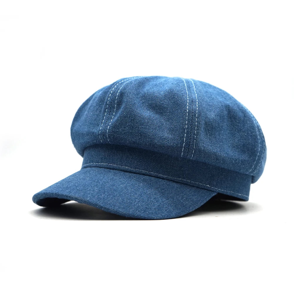 New Women Leisure Octagonal Hat Ladies Denim Beret Hat