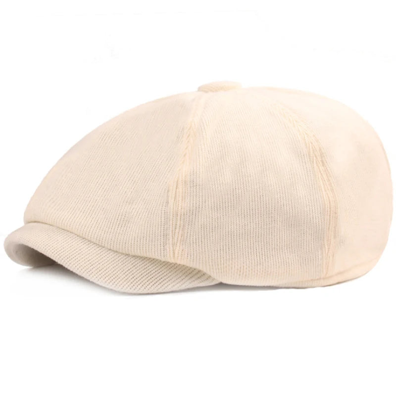 Women Solid Cap Men Retro Octagonal Hat Flat Cap