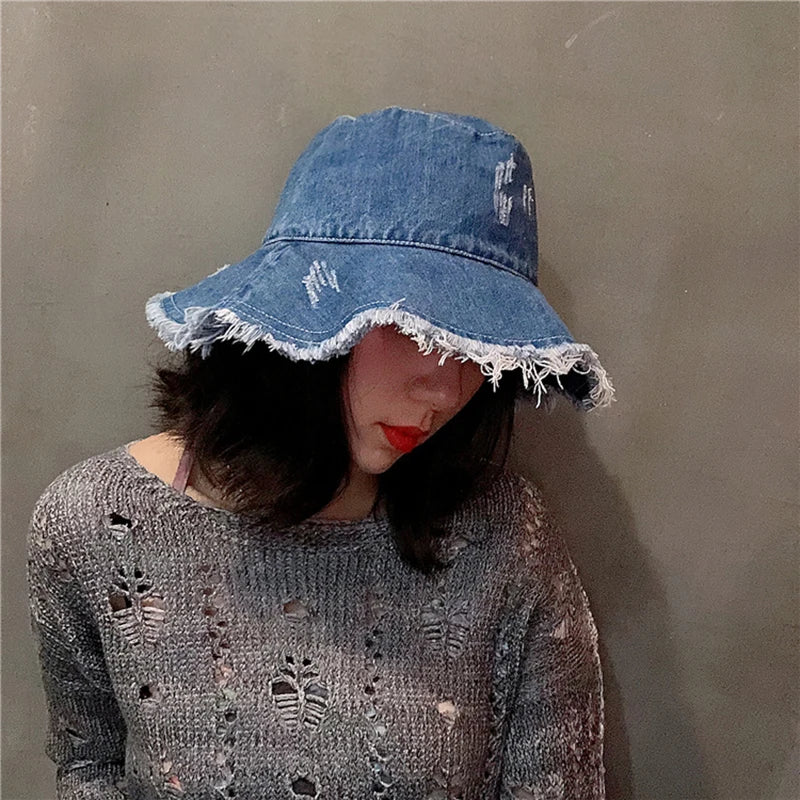 Summer Autumn Washed Denim Sun Hat Women