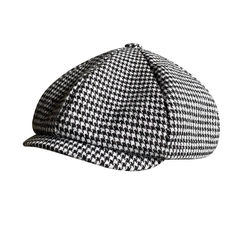 Retro Newsboy Cap Men Coffee Houndstooth Flat Caps
