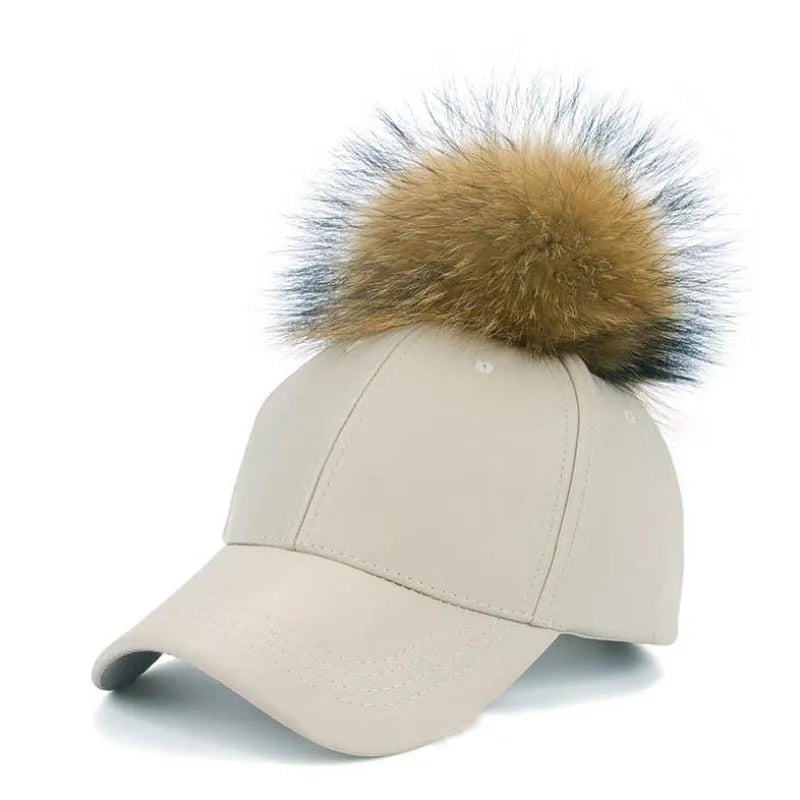Hip Hop Baseball Cap Noble Hairball Leather Snapback Caps For Men Girls