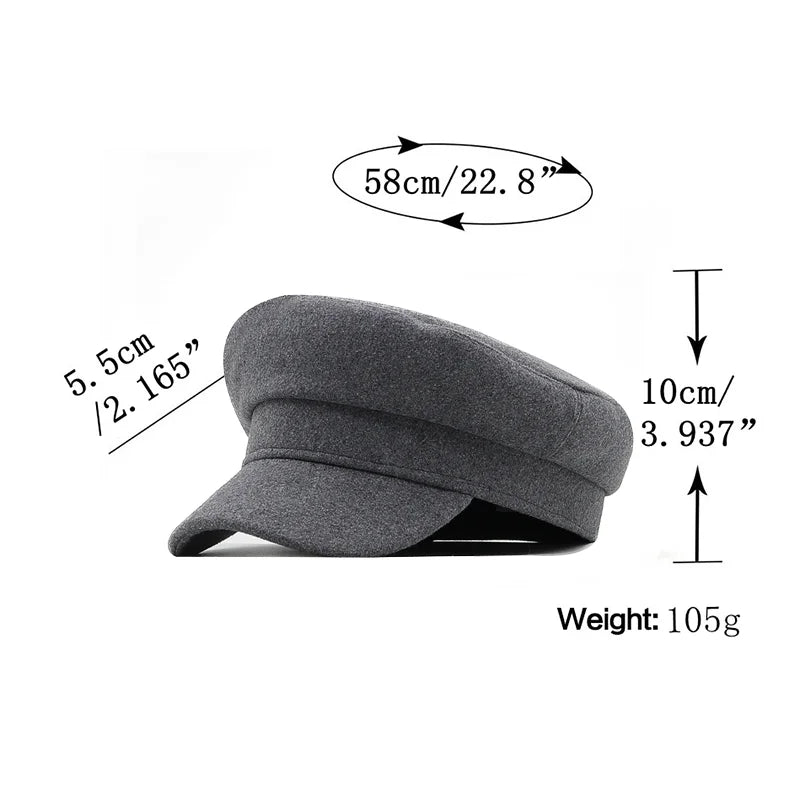 Classic Black High Quality Military Hat For Women Spring Autumn Winter Hats