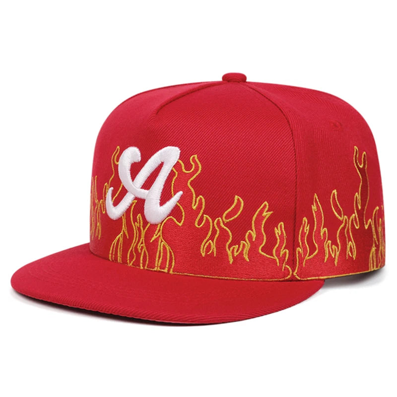 Flat Edge Hat A Letter Flame Hip Hop Hat Outdoor Daily Decoration Sunshade Hat Unisex Baseball Hat