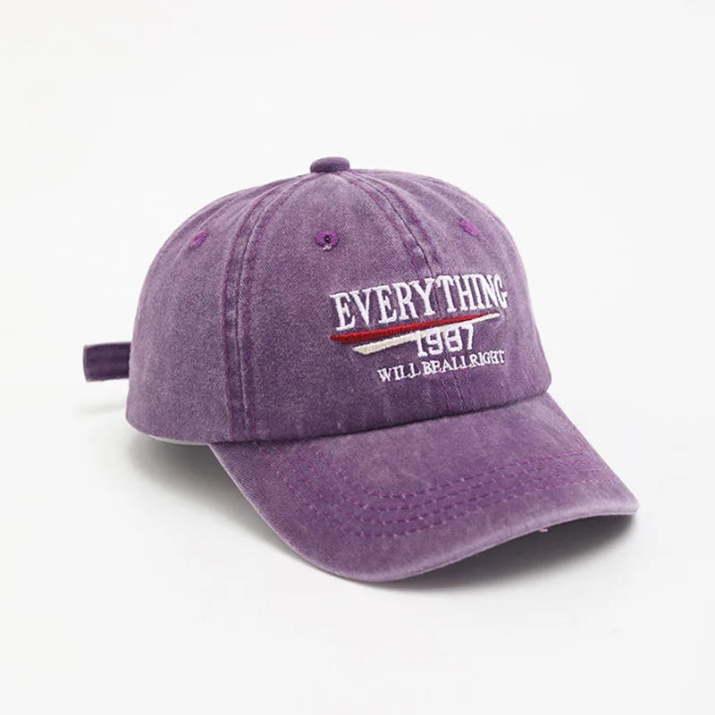 Retro Letter Embroidery Baseball Cap Children Washed Cotton Hat Korean Solid Color Kids Boy Girl Peaked Caps
