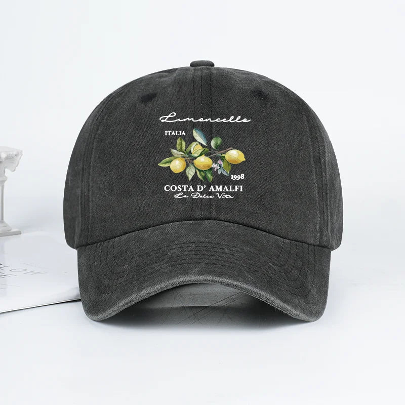 "Limoncello Costa D'Amalfi" Lemon Print Washed Baseball Cap