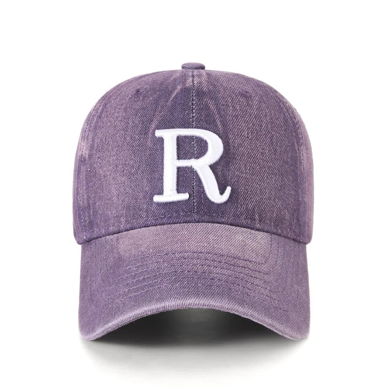 Fashion R Letter Denim Baseball Cap, Washed Cotton Peaked Hat