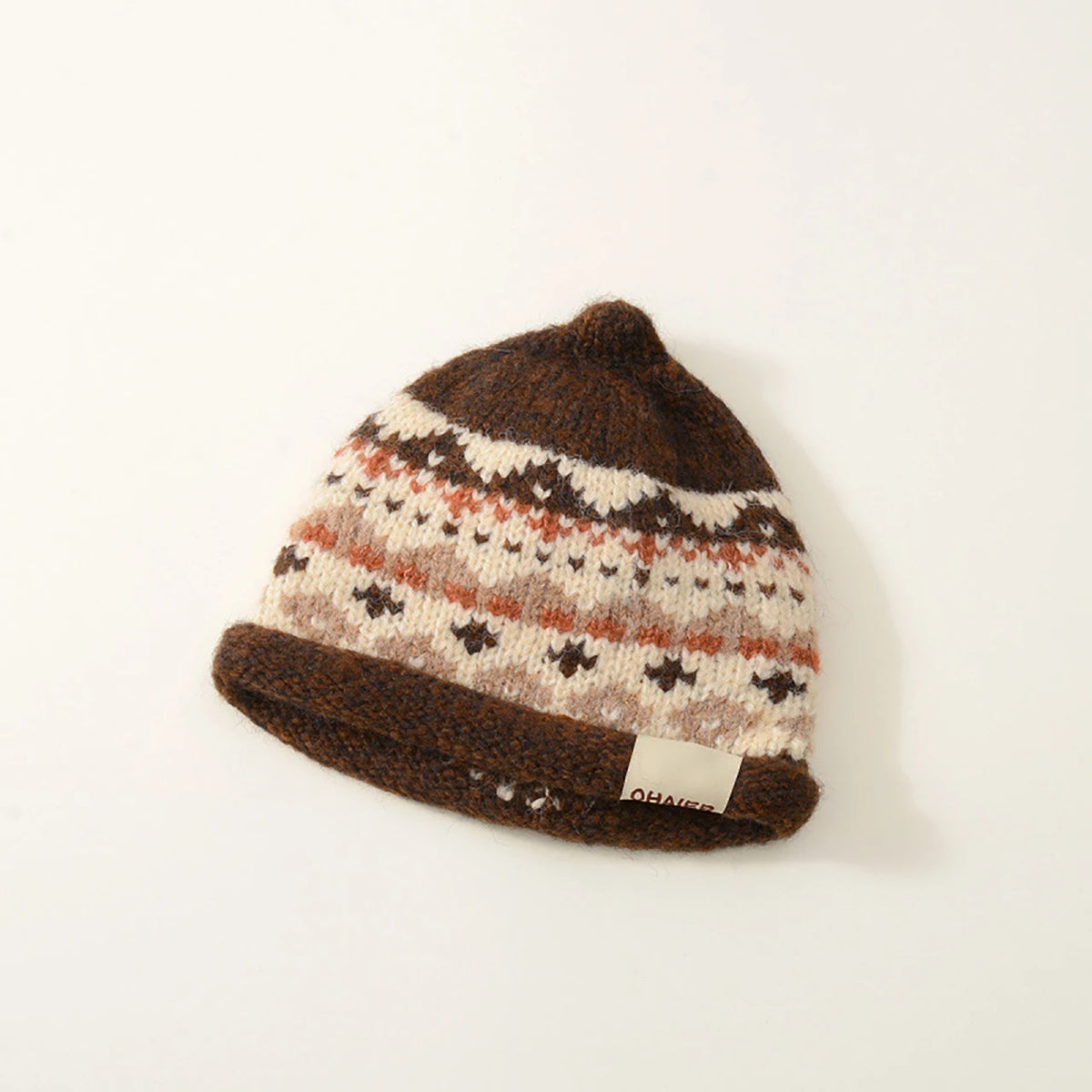 Cute Baby Pointed Rolled Brim Knit Hat Retro Kids Woolen Pullover Cap