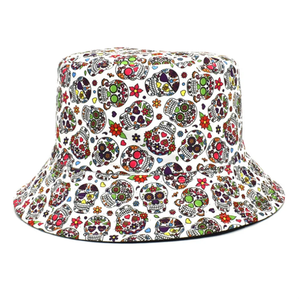Unisex Skull Graffiti Bucket Hat Outdoor Sports Fisherman Cap for Men Women