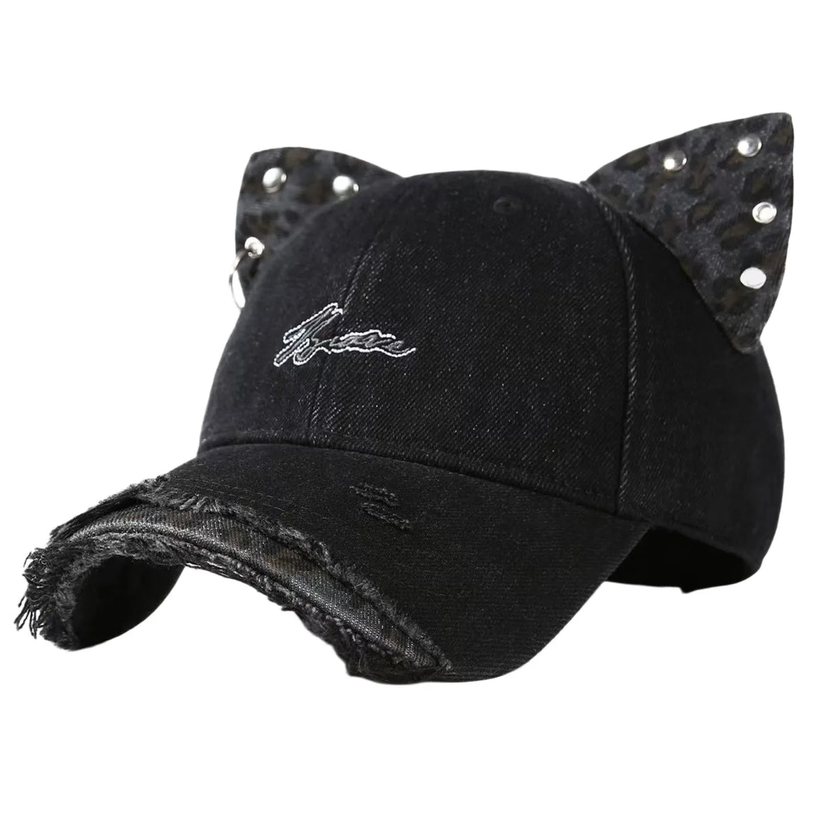 Y2K Cat Ear Rivet Leopard Baseball Hats