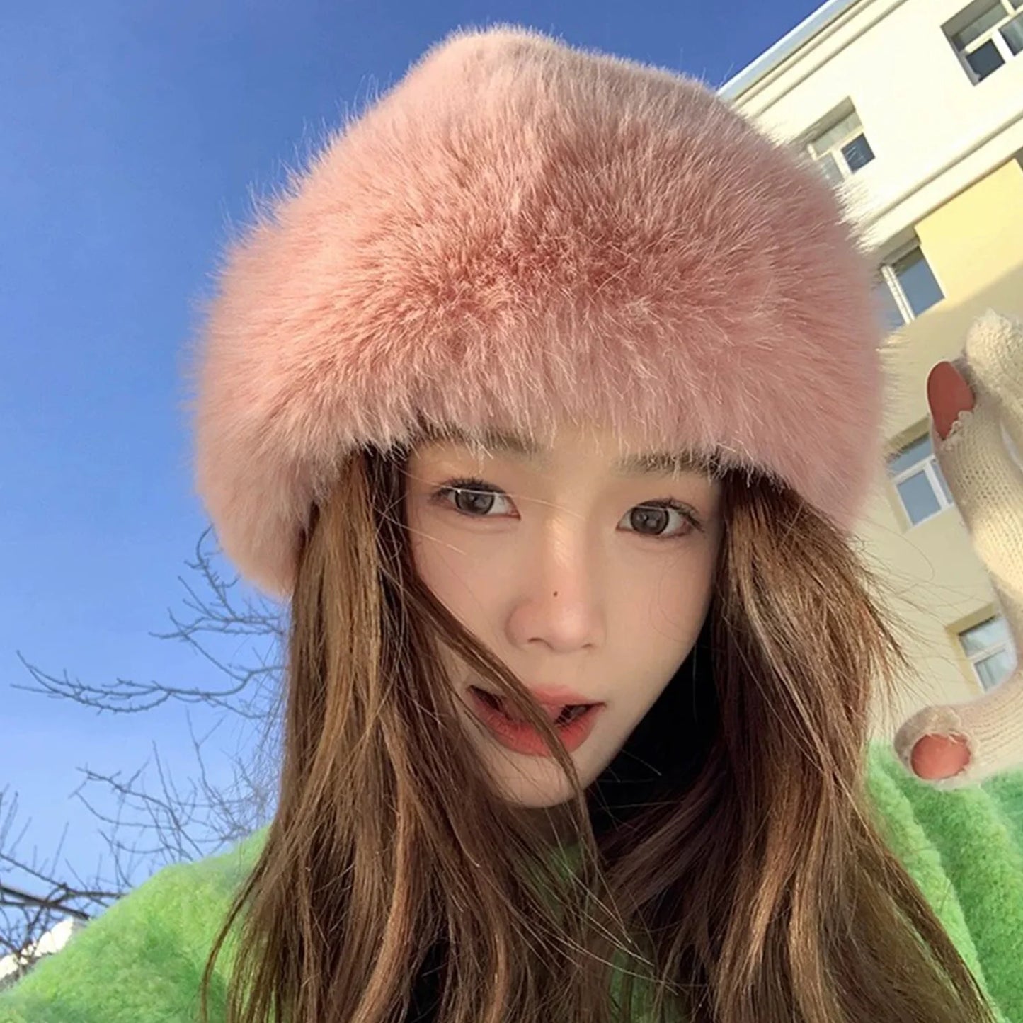 Leopard Print Furry Mongolian Hat Winter Warm Fluffy Bucket Hat