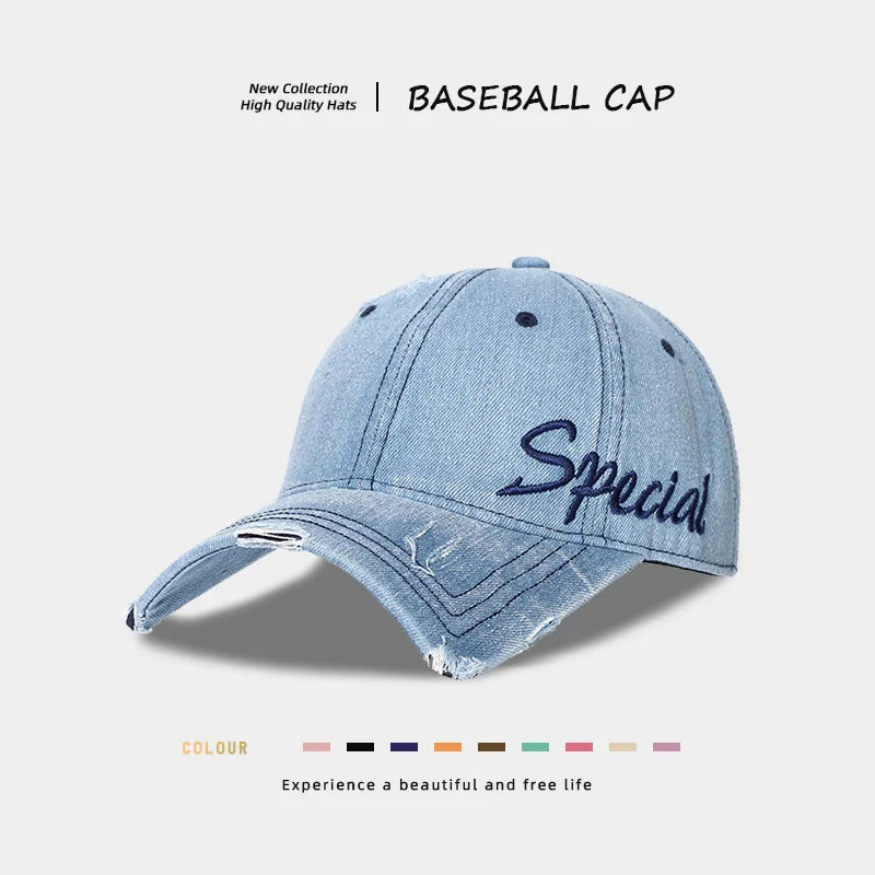 American Vintage Distressed Ripped Denim Baseball Cap