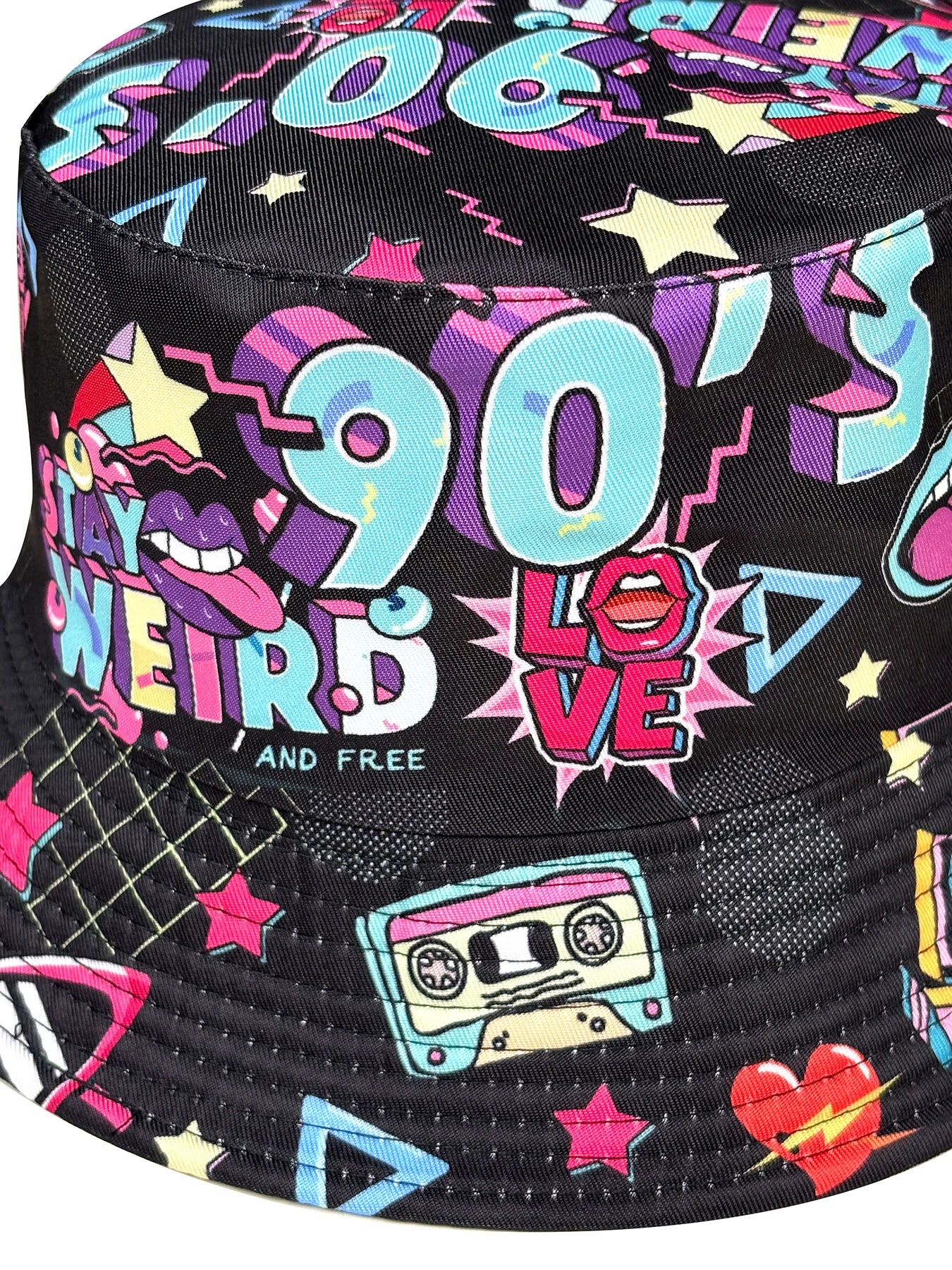 Abstract Personality Tape Black 90S Print Bucket Hat