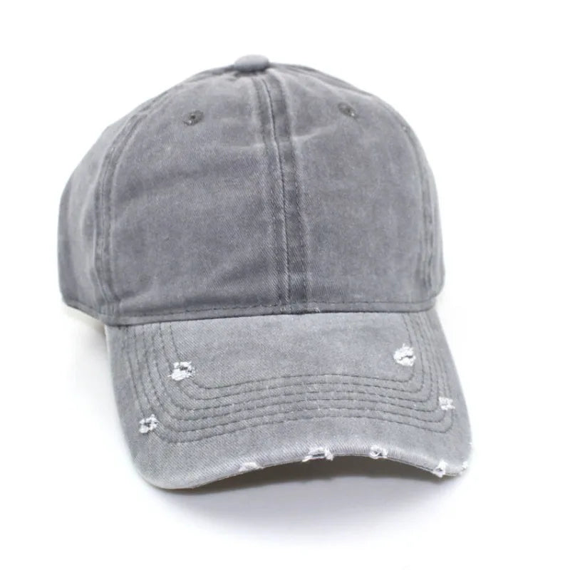 1pc Solid Distressed Perforated Mesh Washed Baseball Cap