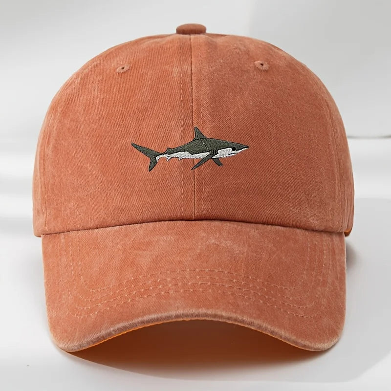 Trendy Retro Washed Vintage Shark Print Soft Top Sunshade Baseball Cap