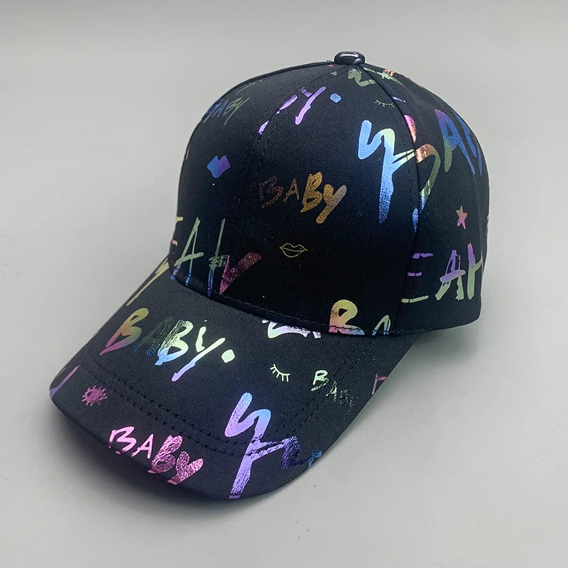 Cool Shiny Gradient Graffiti Letter Kpop Men Women Baseball Hats