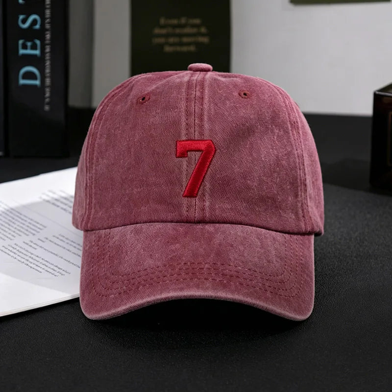 Number 7 Embroidery Washed Cotton Baseball Cap