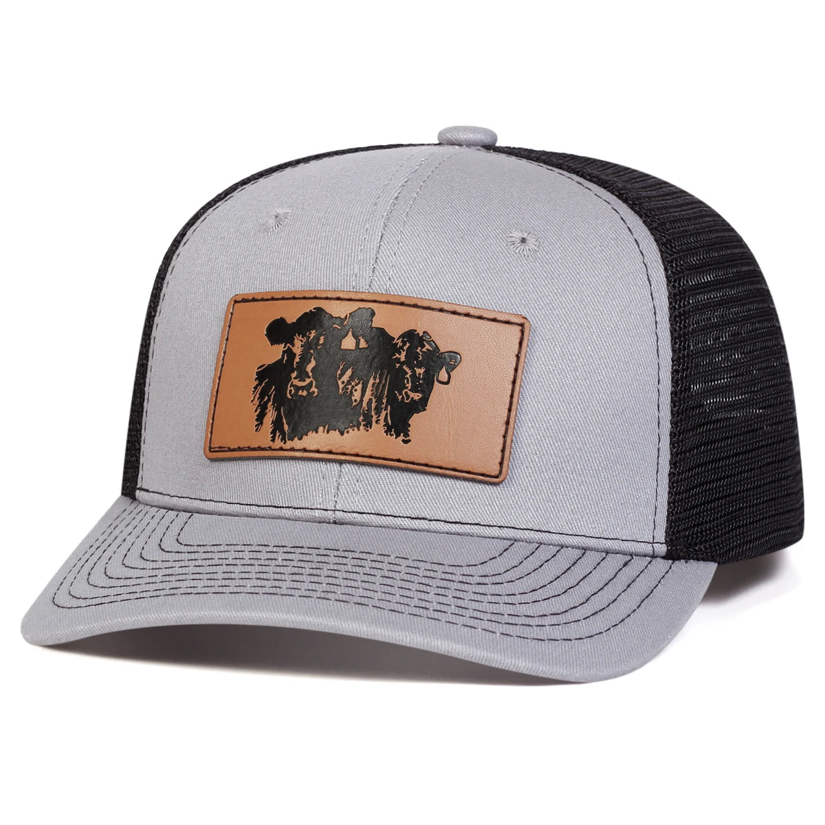 Unisex Brown Bull Head Leather Label Baseball Net Caps Spring and Summer