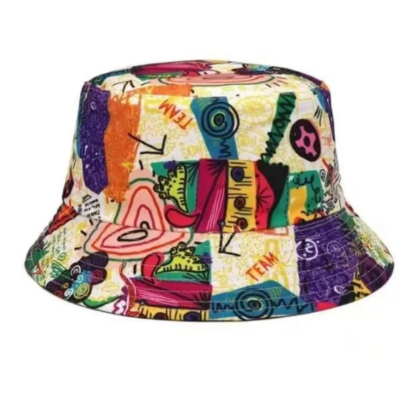 Double sided Outdoor Sun Hat Hip-Hop Cap Fishing Fisherman Graffiti Hat Men Women