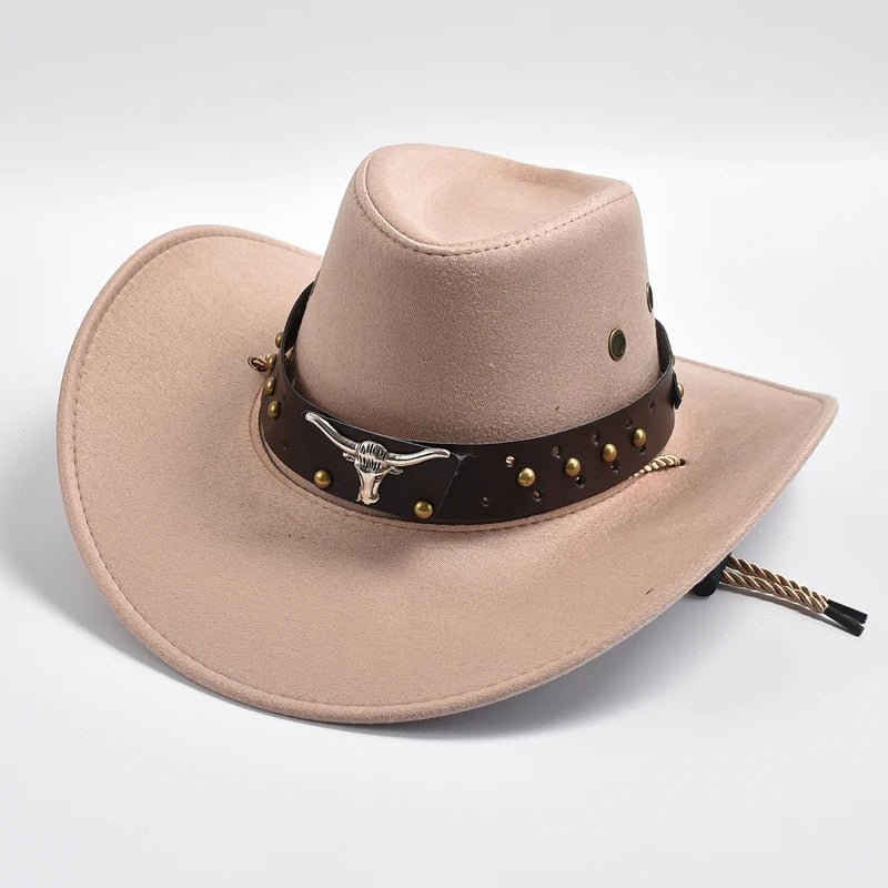 New Artificial Suede Western Cowboy Hats Vintage Big-Edge Gentleman Cowgirl Jazz Hat