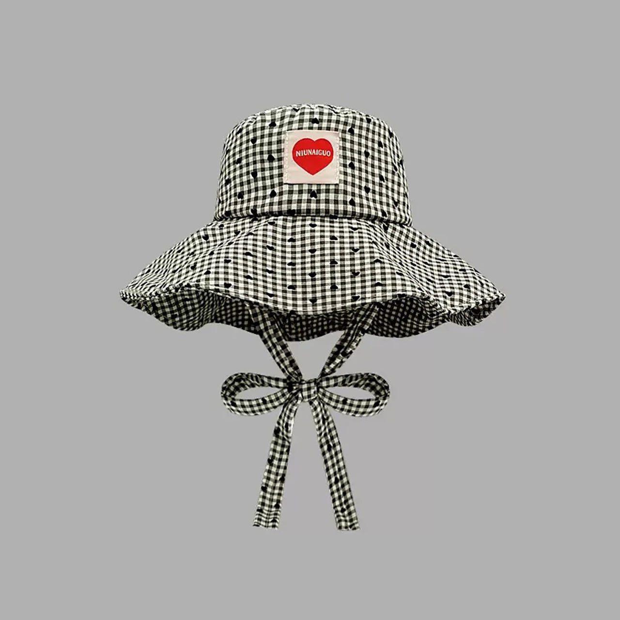 Black Heart Plaid Fisherman Hat For Women
