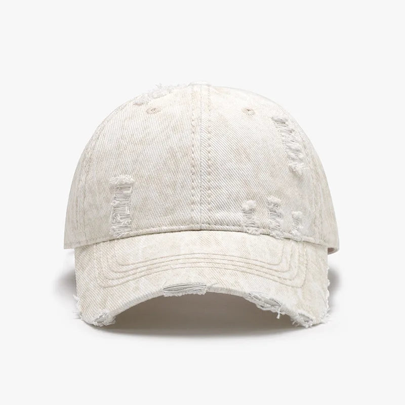 Women Men Baseball Cap Denim Cotton Faded Distressed Ripped Caps