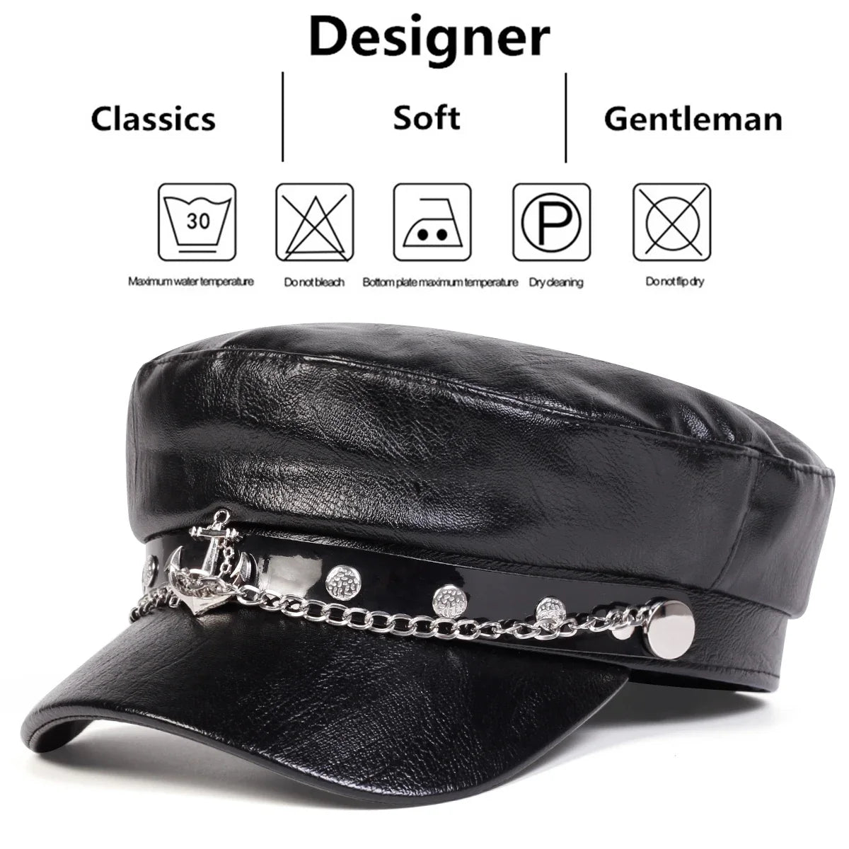 Unisex Ship Anchor Chain Buckle Leather Hat