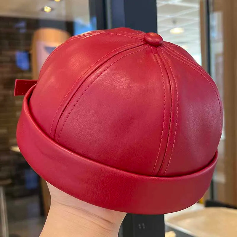 Spring And Summer Vintage Leather Landlord Hat With Adjustable Hip Hop