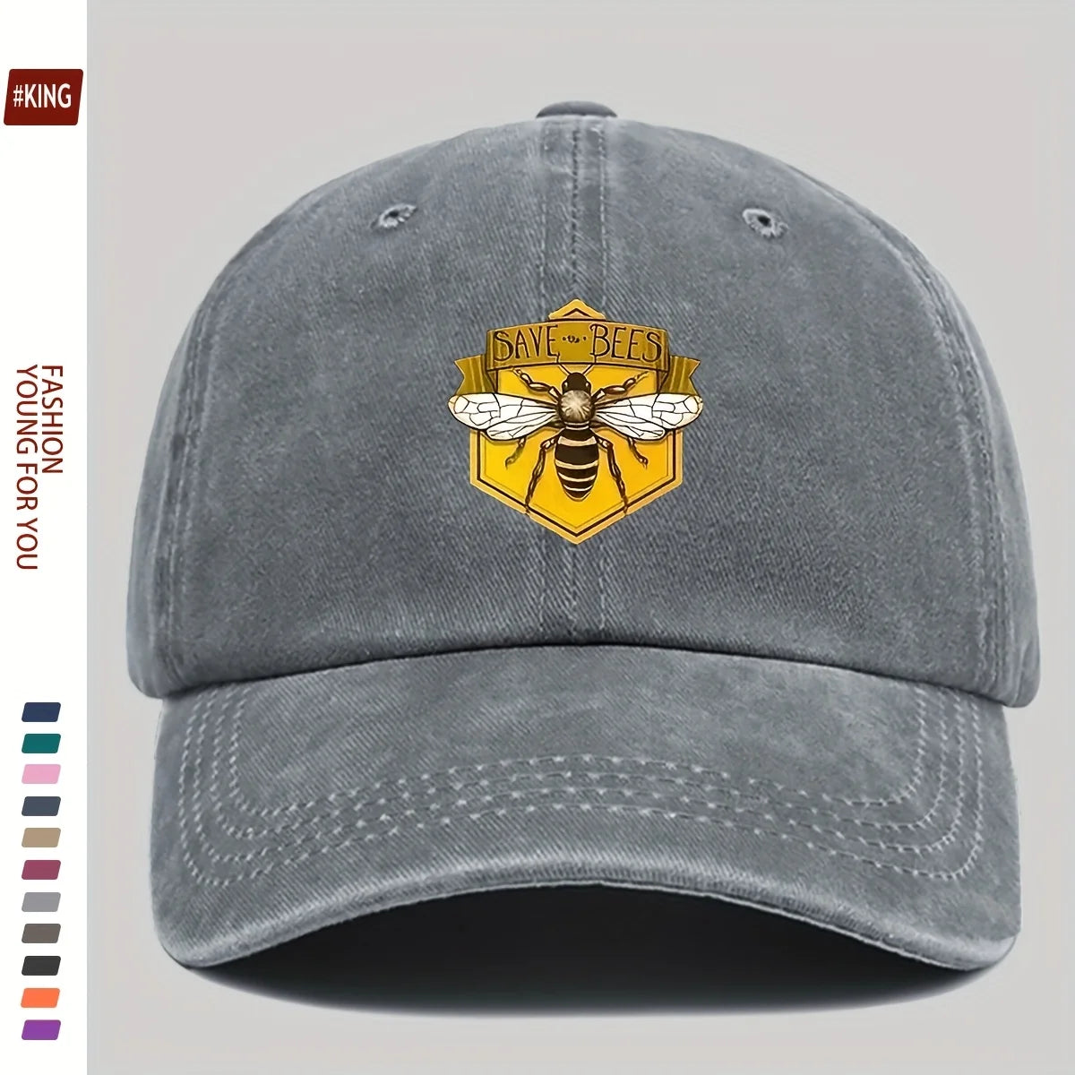 Retro Bee Patterned Printed Baseball Cap