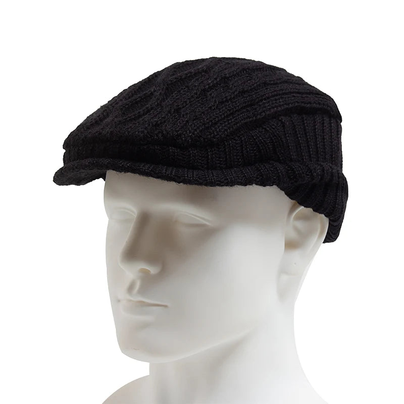 Men Women Knitted Hat With Earflaps Beret Autumn Winter Thickened Warm Berets