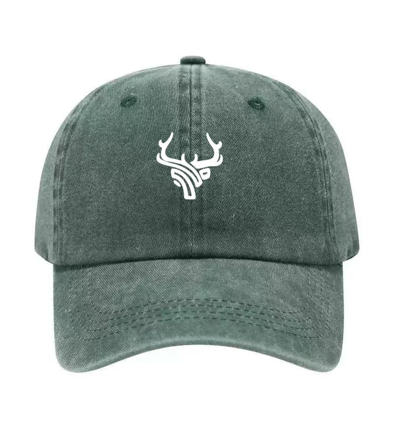 Deer Head Antlers Printed Washed Cotton Adjustable Baseball Cap