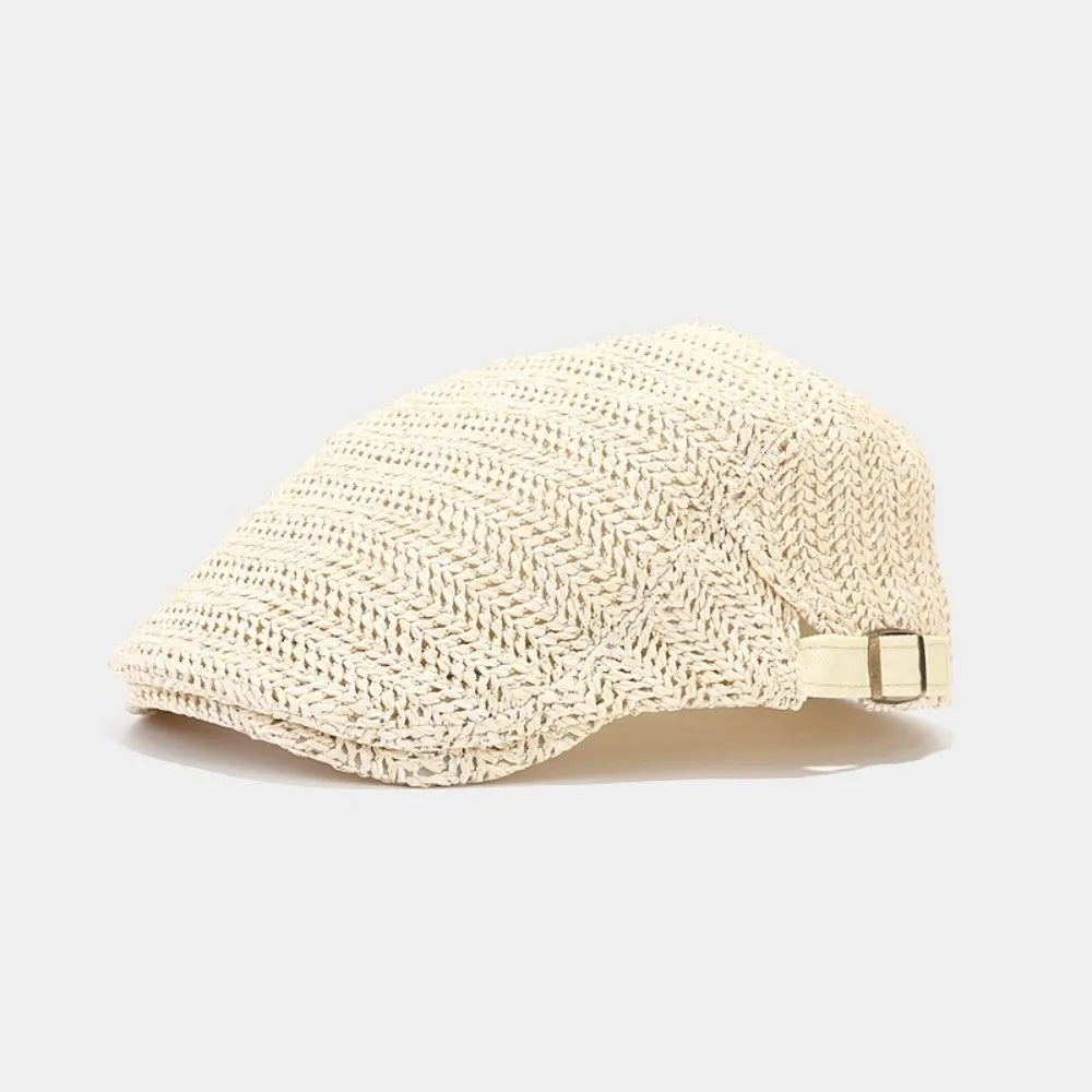 Casual Hollow Straw Beret Flat Vacation Straw Newsboy Cap
