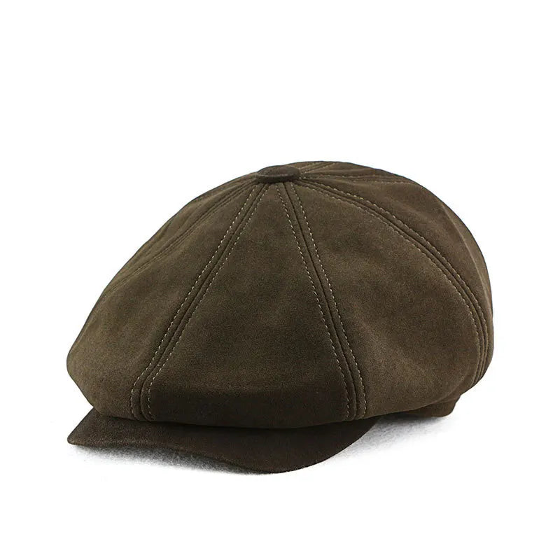 Waterproof Real Leather Sheep-Skin Newsboy Flat Cap