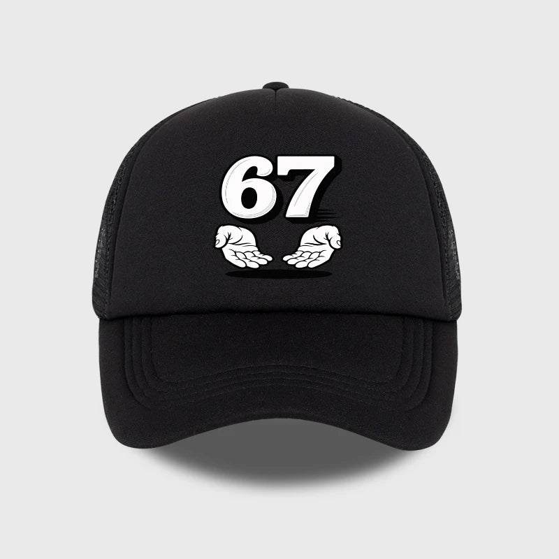 Number 67 Cartoon Handprint Sponge Mesh Cap baseball Caps