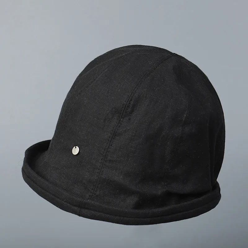 Linen Curled Edge Sun Hats For Women Foldable Bucket Hat Summer Visors Caps