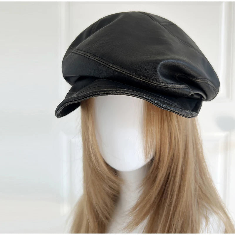 High Grade Leather Newsboy Cap For Men Fashion British Style Berets For Women