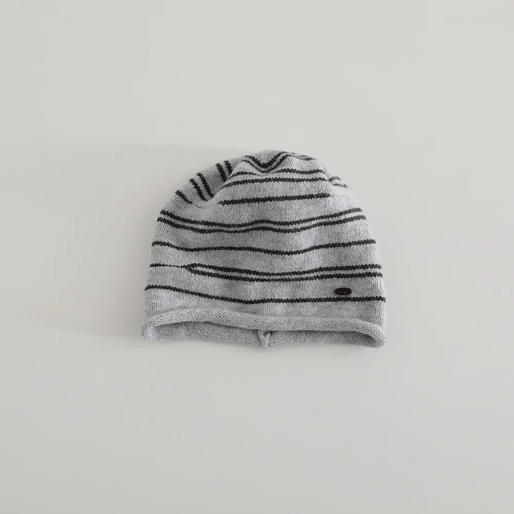 Striped Knitted Beanies Hats Kids Boys Girls Winter Plush Warm Hat