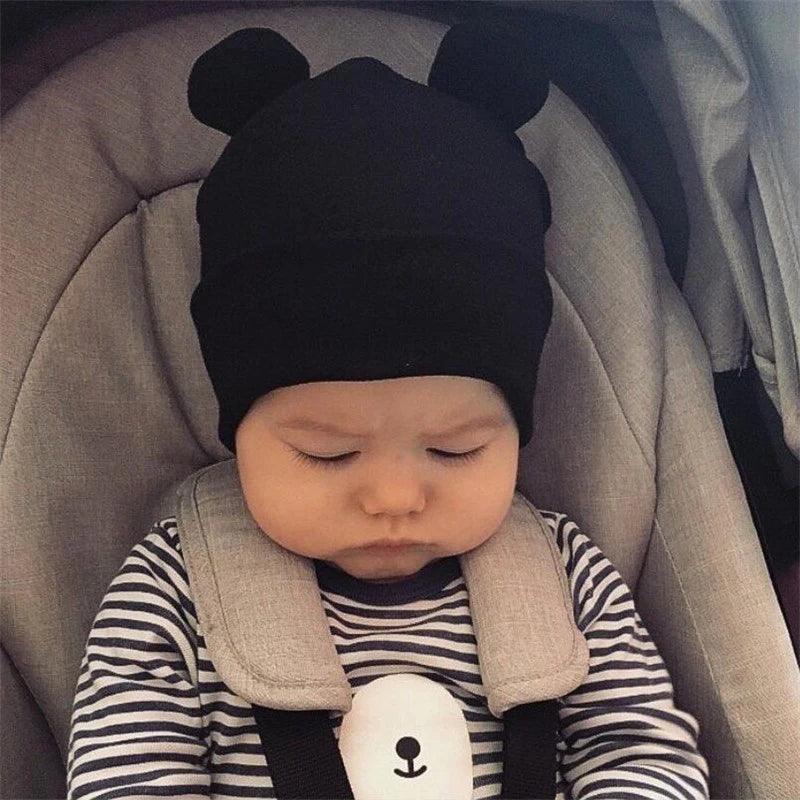 Baby Beanie Hat With Bear Ears Solid Color Baby Hats