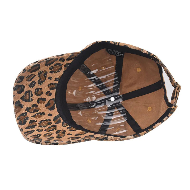 Women Men Adjustable Leopard Print Dad Trucker Hat