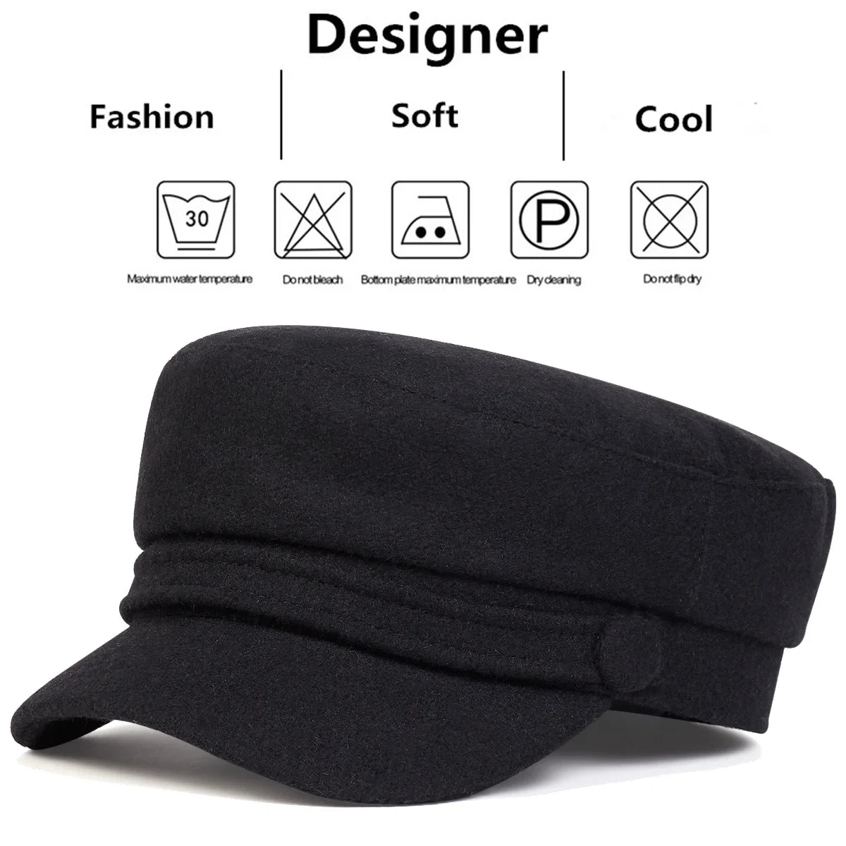 Unisex Solid Color Imitation Wool Military Hats
