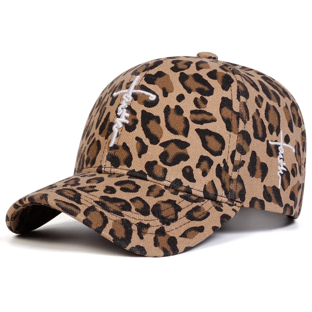 Unisex Letter Cross Embroidery Leopard Pattern Baseball Caps Spring and Autumn