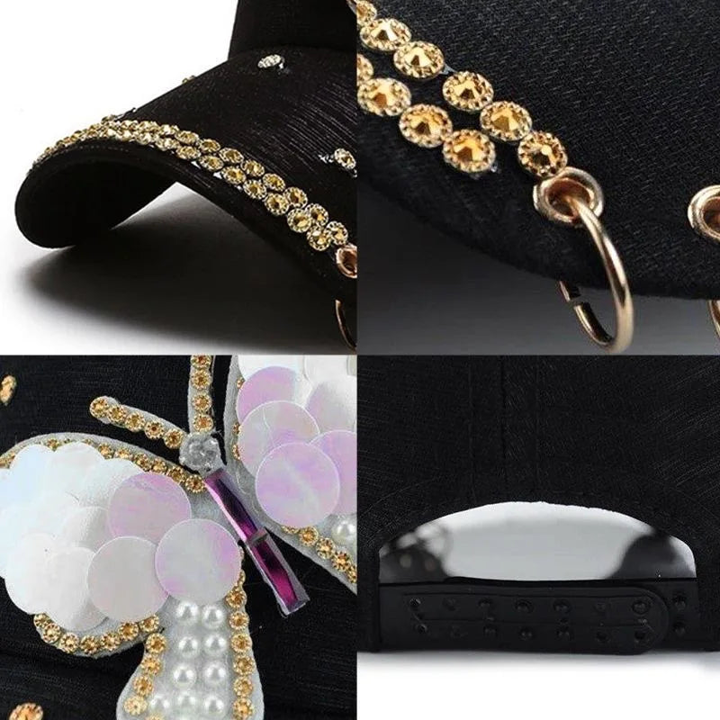 Women Butterfly Kpop Shiny Peaked Caps