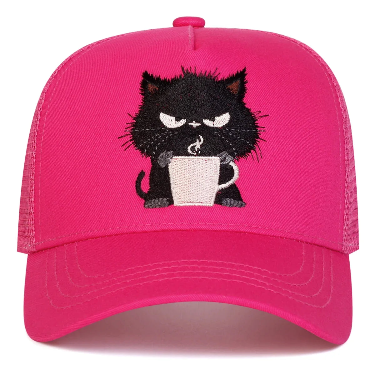 Unisex Black Cat Embroidery Baseball Net Caps Spring and Summer