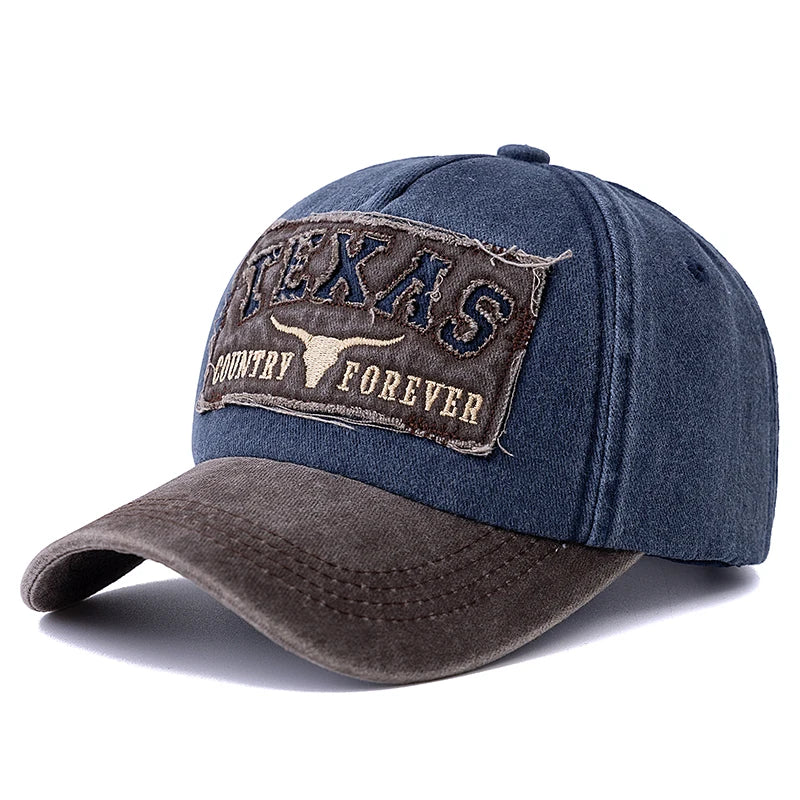 Hot Sale Unisex Washed Cotton Vintage Baseball Cap Texas Letter Embroidery